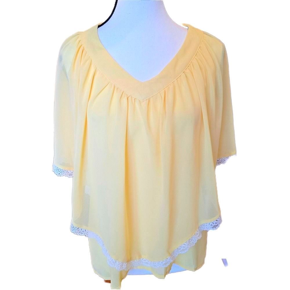 Yellow Chiffon Tiered Poncho Jon & Anna New York Top Medium Lace Trim Boho